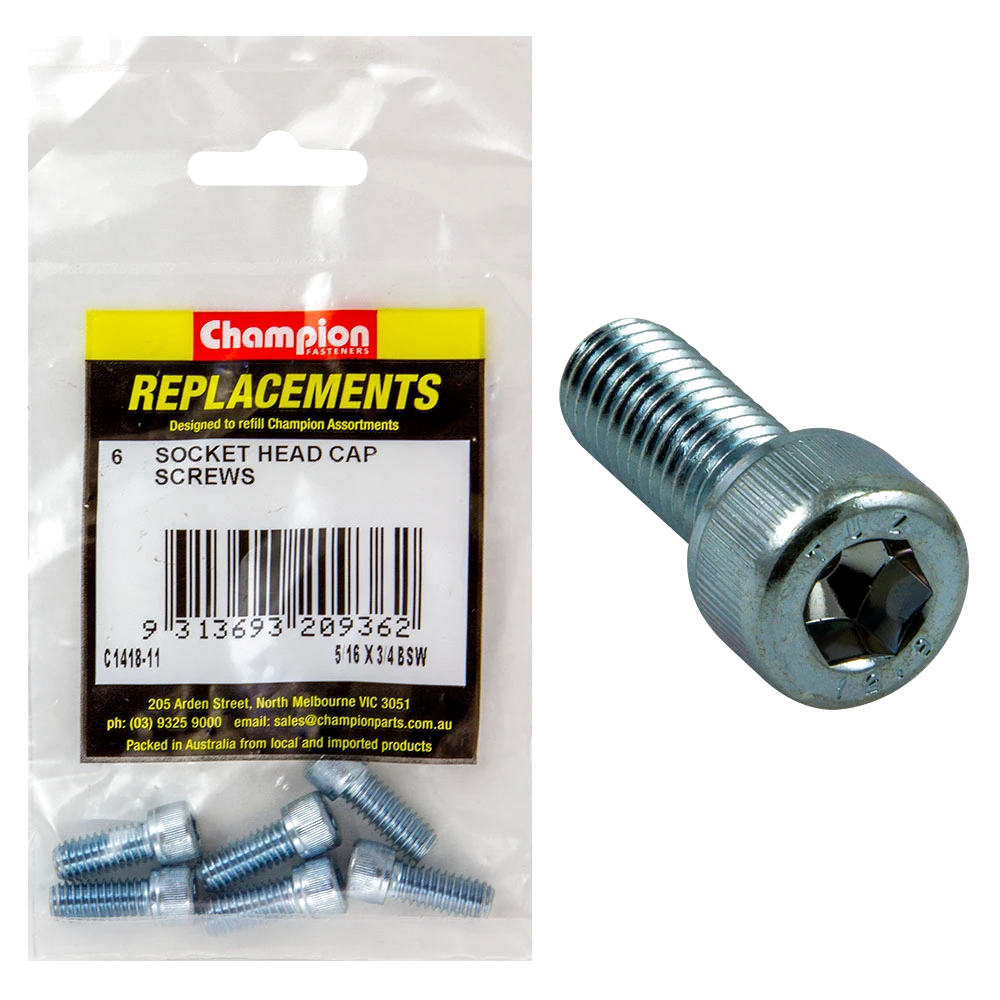 Champion 5/16in x 3/4in BSW Socket Head Cap Screw -6pk