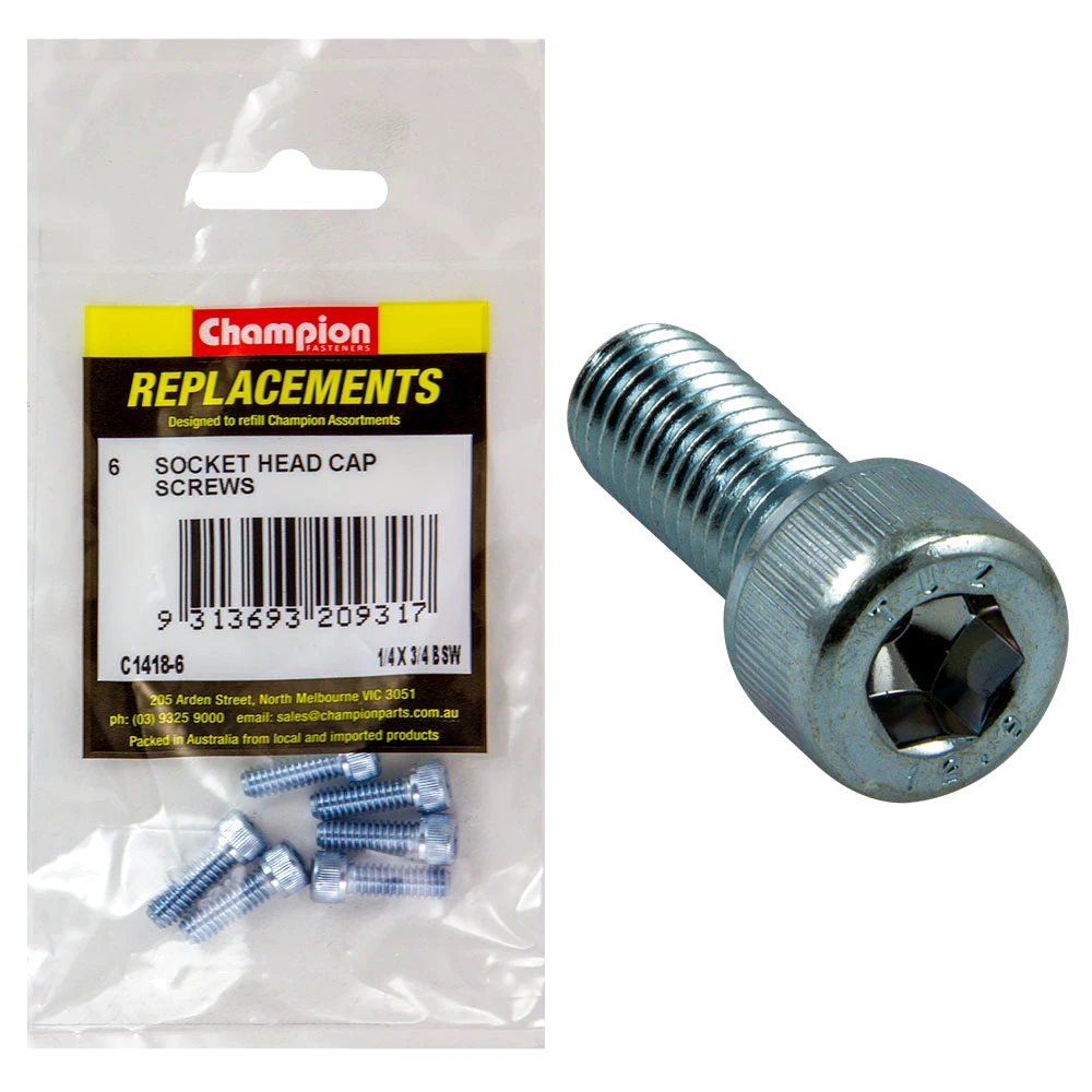 Champion 1/4in x 3/4in BSW Socket Head Cap Screw -6pk