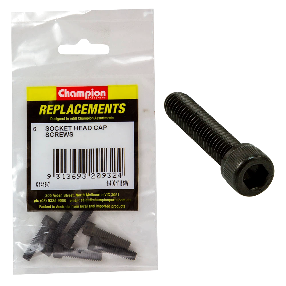 Champion 1/4in x 1in BSW Socket Head Cap Screw -6pk