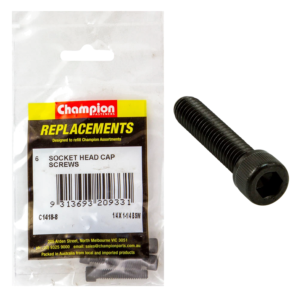 Champion 1/4in x 1-1/4in BSW Socket Head Cap Screw -6pk