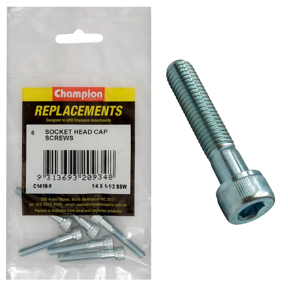 Champion 1/4in x 1-1/2in BSW Socket Head Cap Screw -6pk