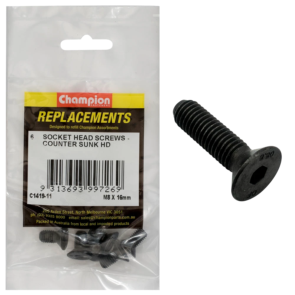 Champion M8 x 16mm C/Sunk Socket Head Cap Screw -6pk