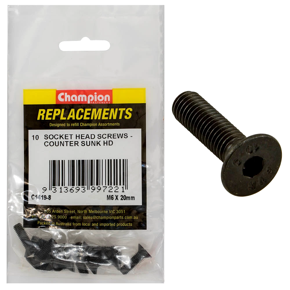 Champion M6 x 20mm C/Sunk Socket Head Cap Screw -10pk