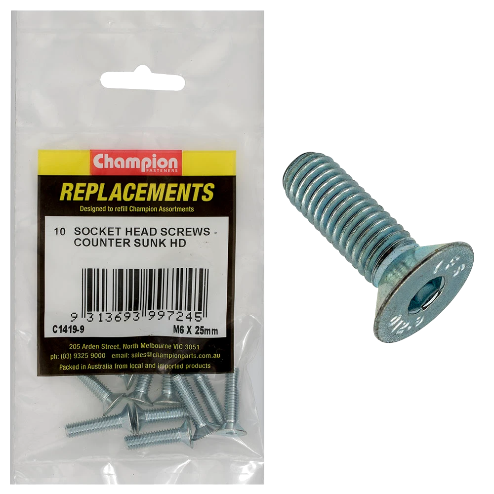 Champion M6 x 25mm C/Sunk Socket Head Cap Screw -10pk