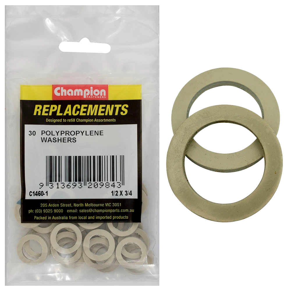 Champion 1/2in x 3/4in x 3/32in Polypropylene Washer -30pk