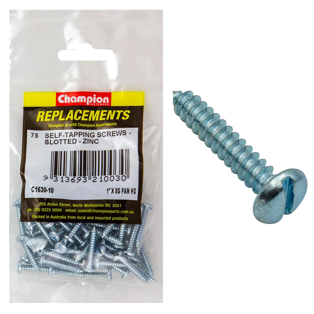 Champion 8G x 1in S/Tapping Screw Pan Head Slot -75pk