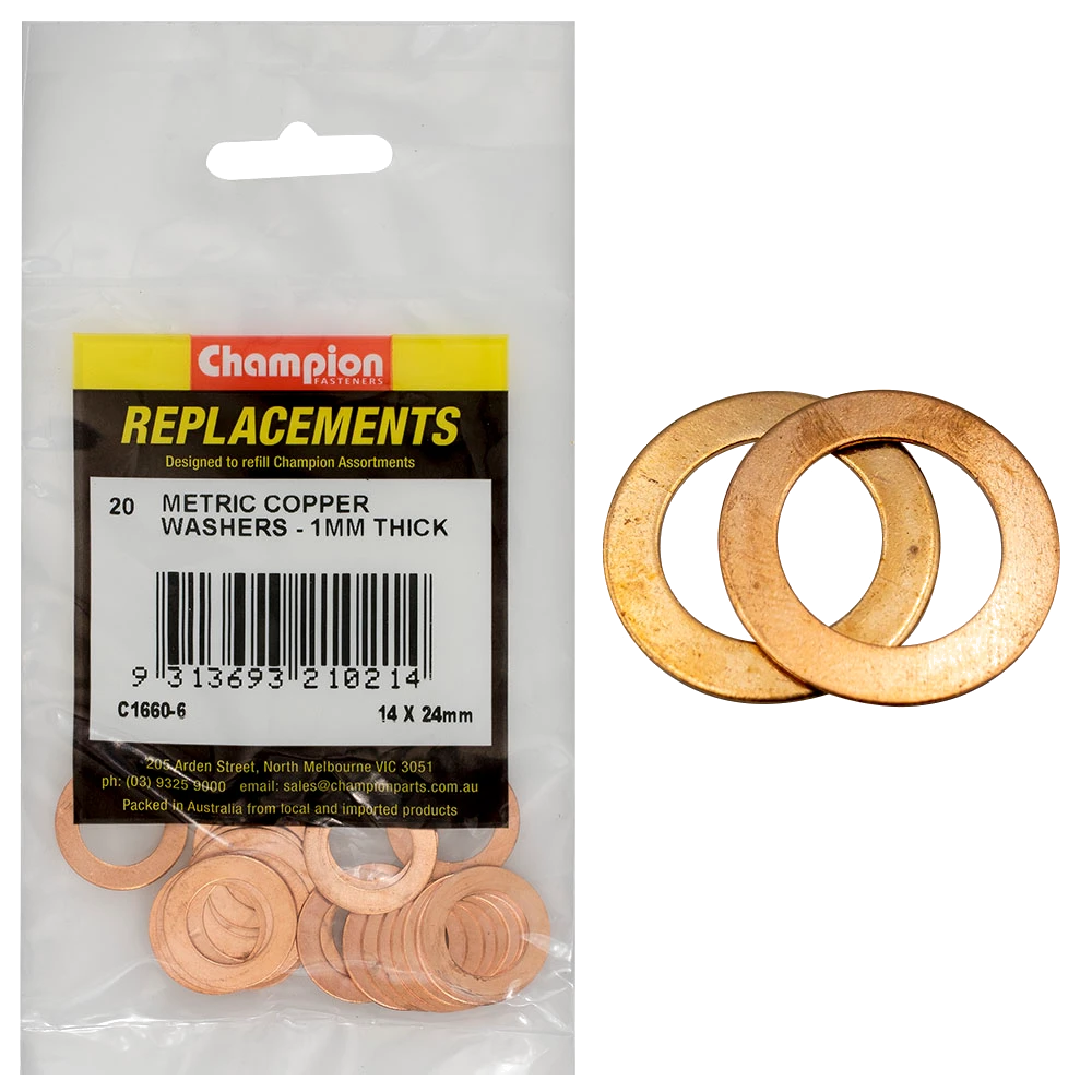 Champion M14 x 24mm x 1.0mm Copper Washer -20pk