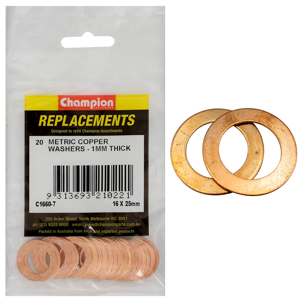 Champion M16 x 25mm x 1.0mm Copper Washer -20pk