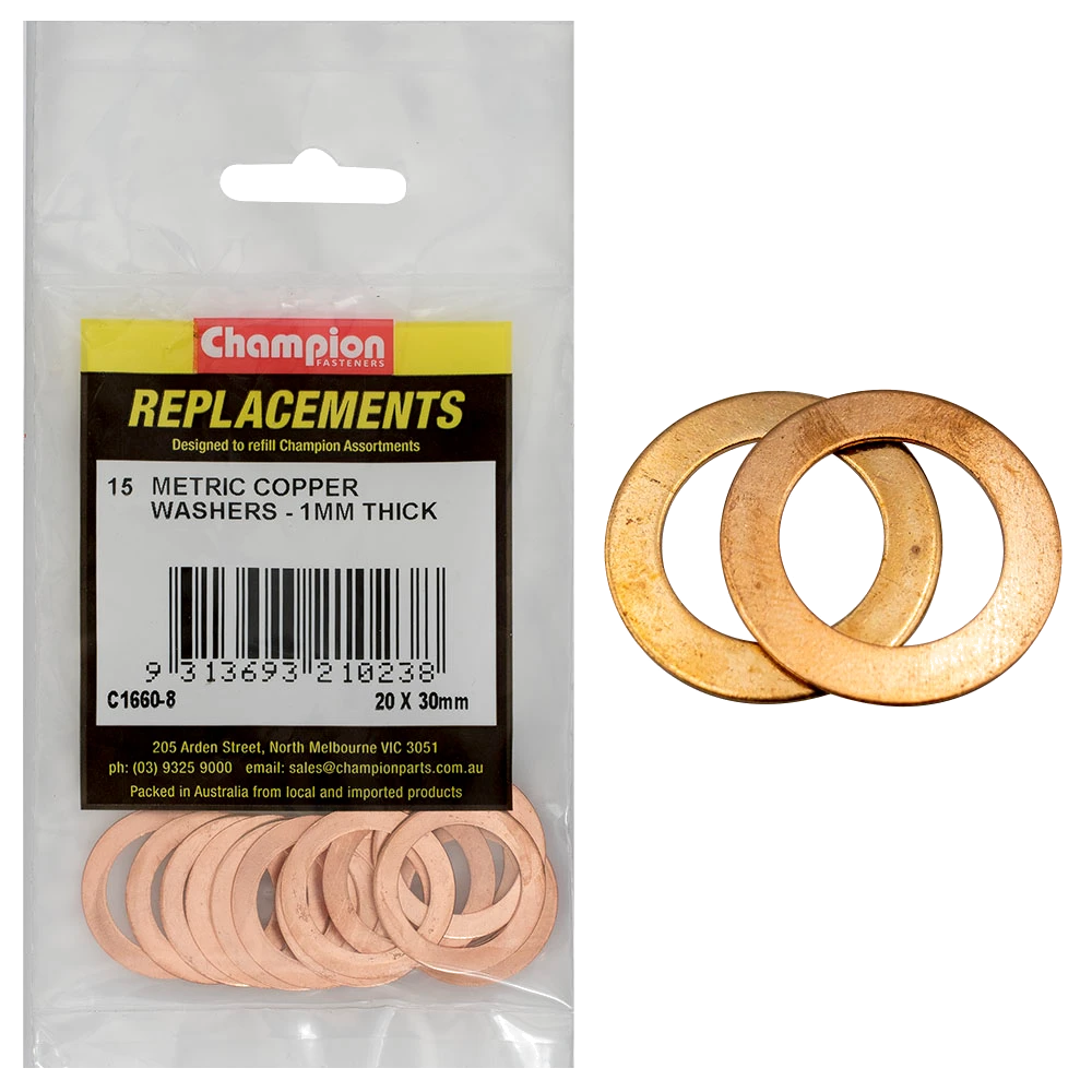 Champion M20 x 30mm x 1.0mm Copper Washer -15pk
