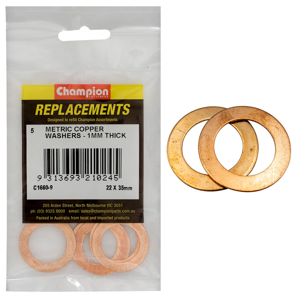 Champion M22 x 35mm x 1.0mm Copper Washer -5pk