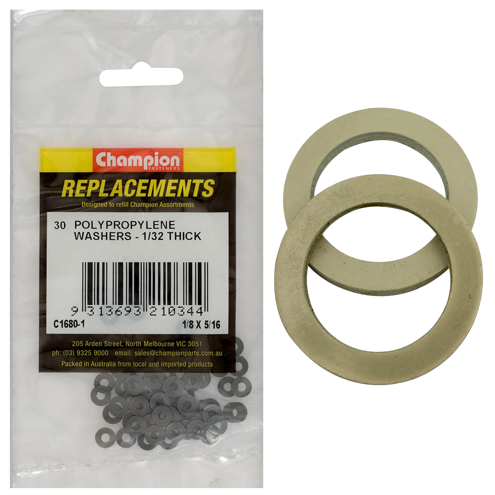 Champion 1/8in x 5/16in x 1/32in Polypropylene Washer -30pk