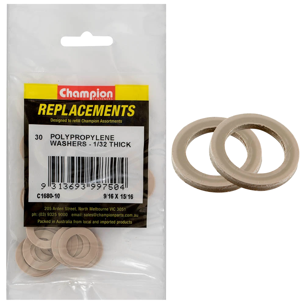 Champion 9/16in x 15/16in x 1/32in Polypropylene Washer-30pk