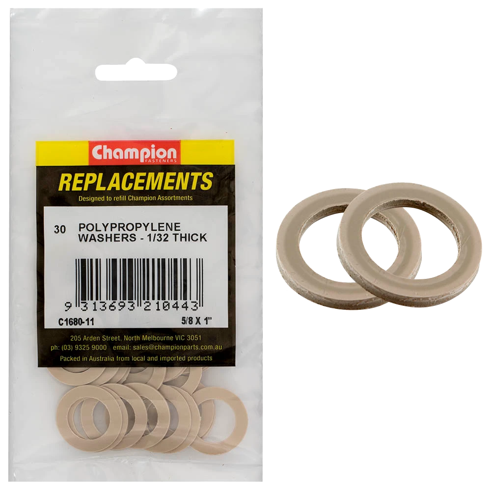 Champion 5/8in x 1in x 1/32in Polypropylene Washer -30pk