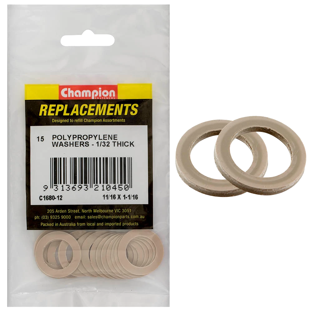 Champion 11/16 x 1-1/16 x 1/32in Polypropylene Washer -15pk