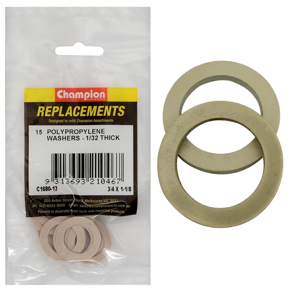 Champion 3/4in x 1-1/8in x 1/32in Polypropylene Washer -15pk