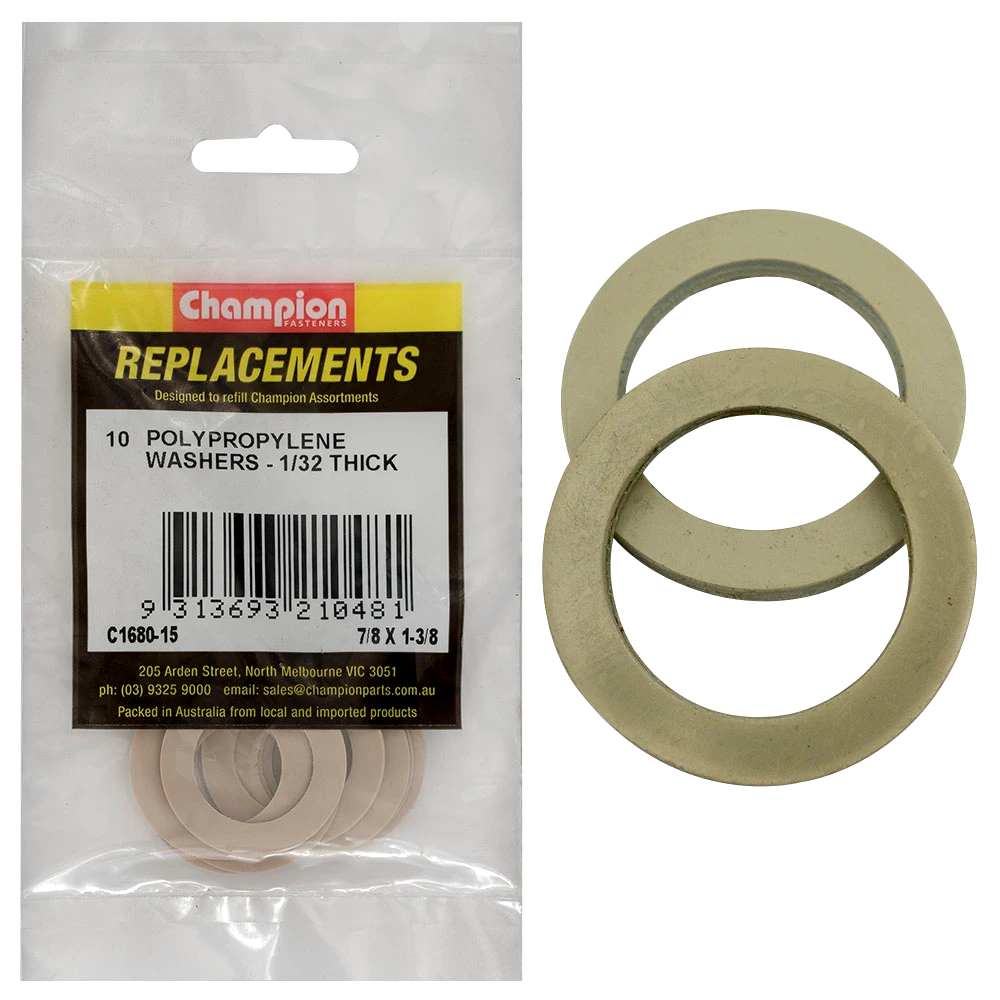 Champion 7/8in x 1-3/8in x 1/32in Polypropylene Washer -10pk