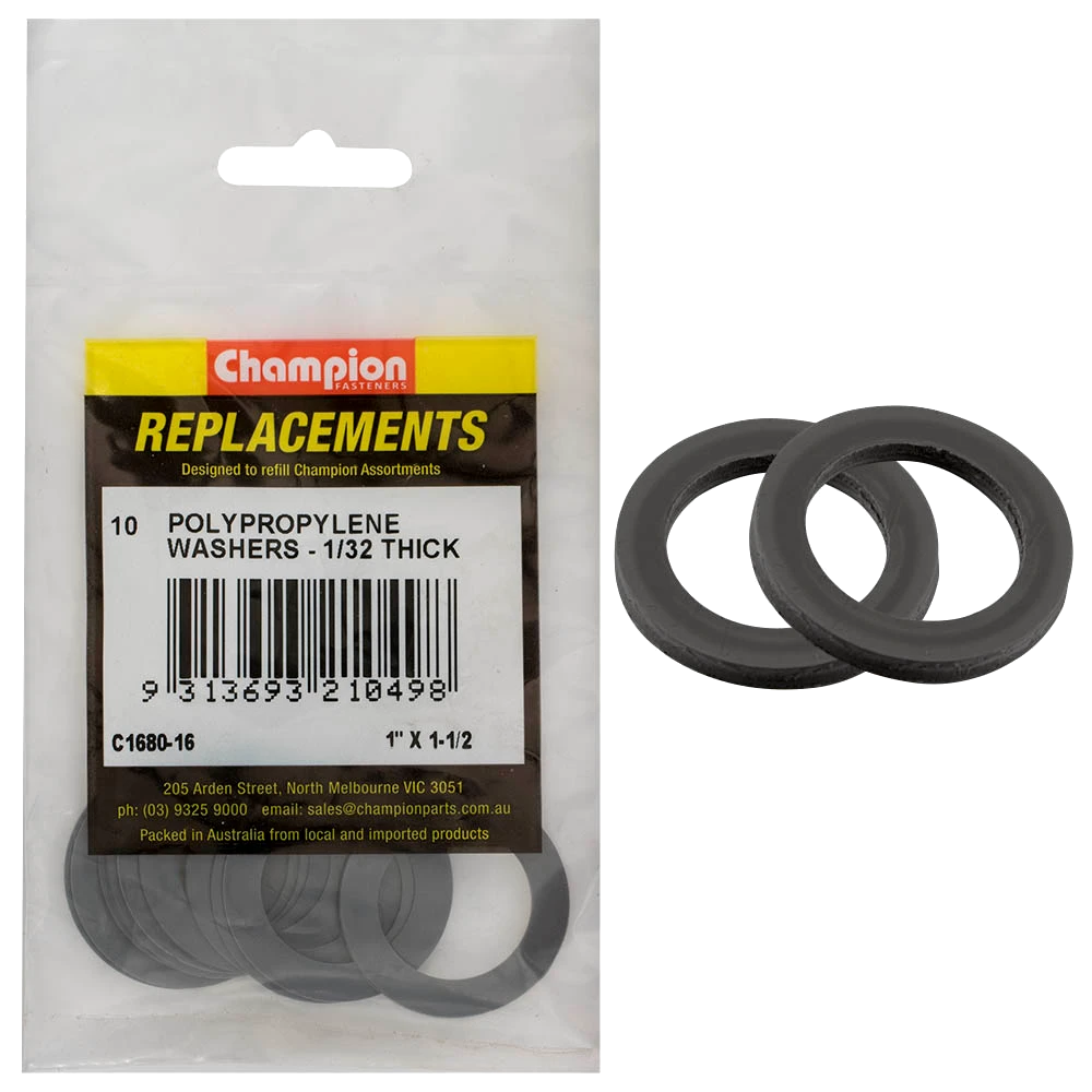 Champion 1in x 1-1/2in x 1/32in Polypropylene Washer -10pk