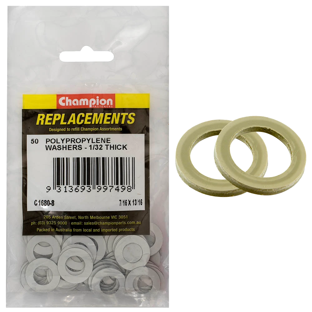 Champion 7/16in x 13/16in x 1/32in Polypropylene Washer-50pk