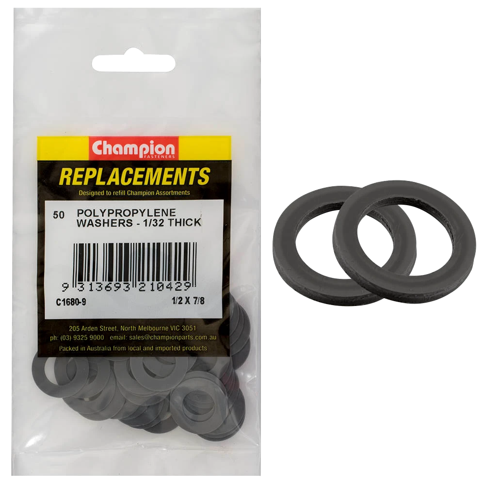 Champion 1/2in x 7/8in x 1/32in Polypropylene Washer -50pk