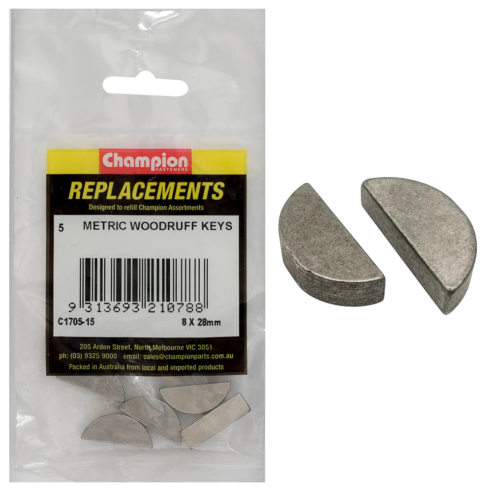 Champion 8 x 28mm Metric Woodruff Keys -5pk