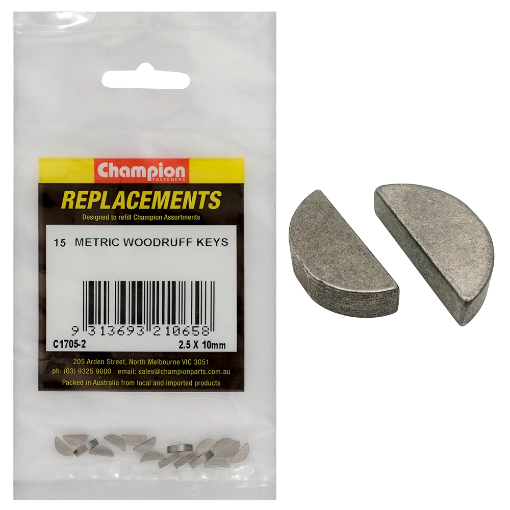 Champion 2.5 x 10mm Metric Woodruff Keys -15pk