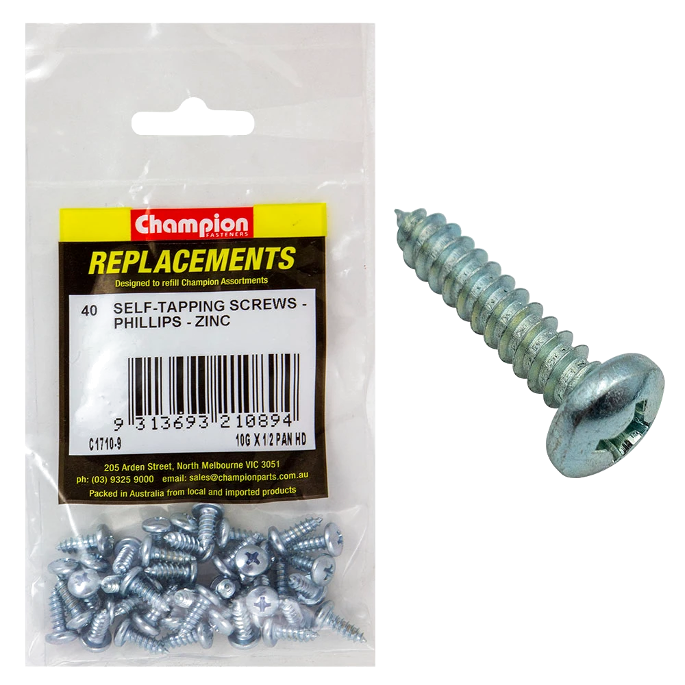 Champion 10G x 1/2in S/Tapping Screw Pan Head Phillips (Zn)