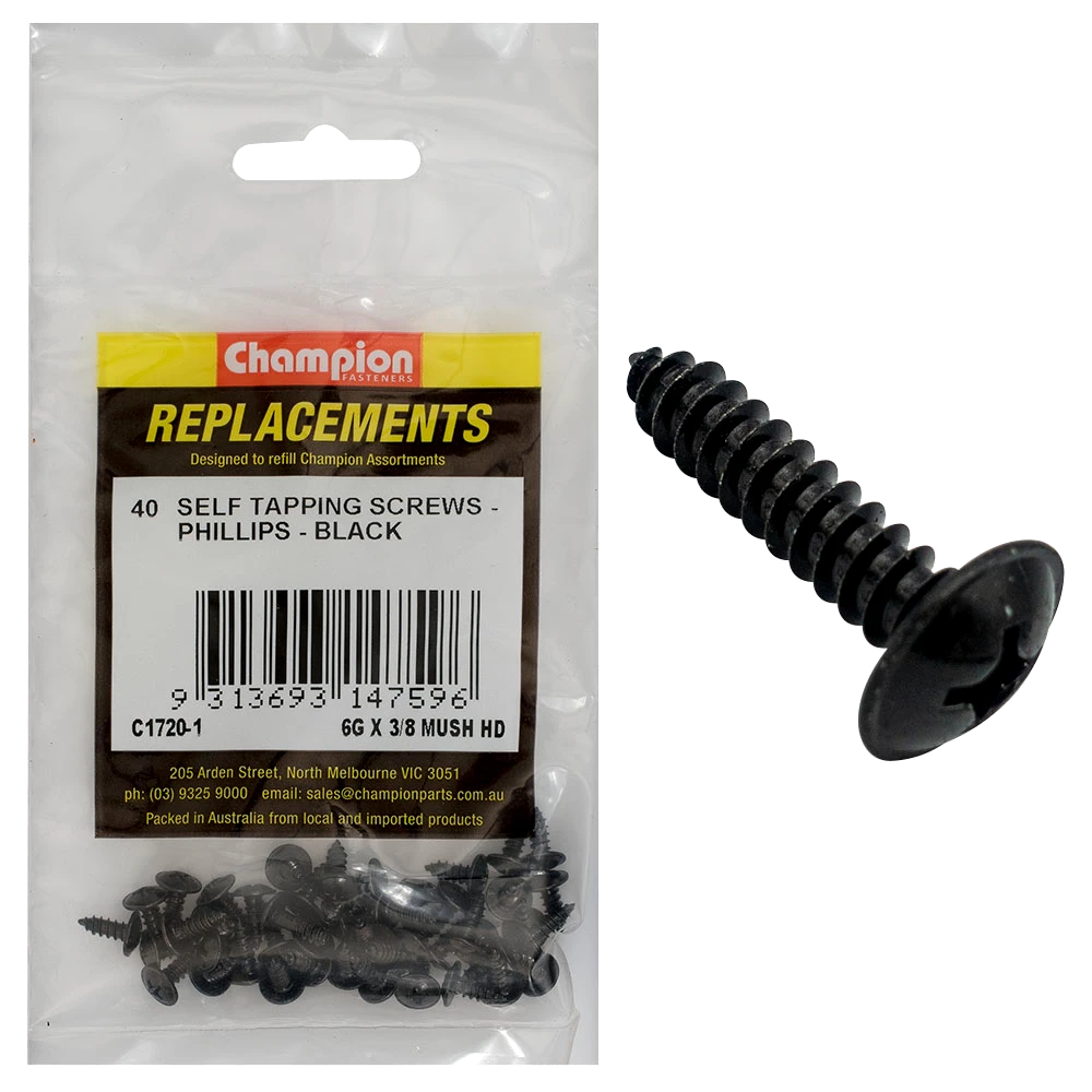 Champion 6G x 3/8in S/Tapping Screw Mushroom Head Ph -40pk