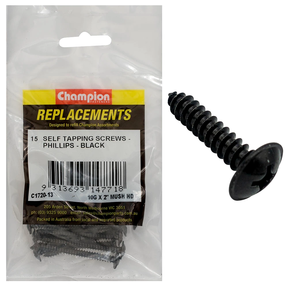 Champion 10G x 2in S/Tapping Screw Mushroom Head Ph -15pk