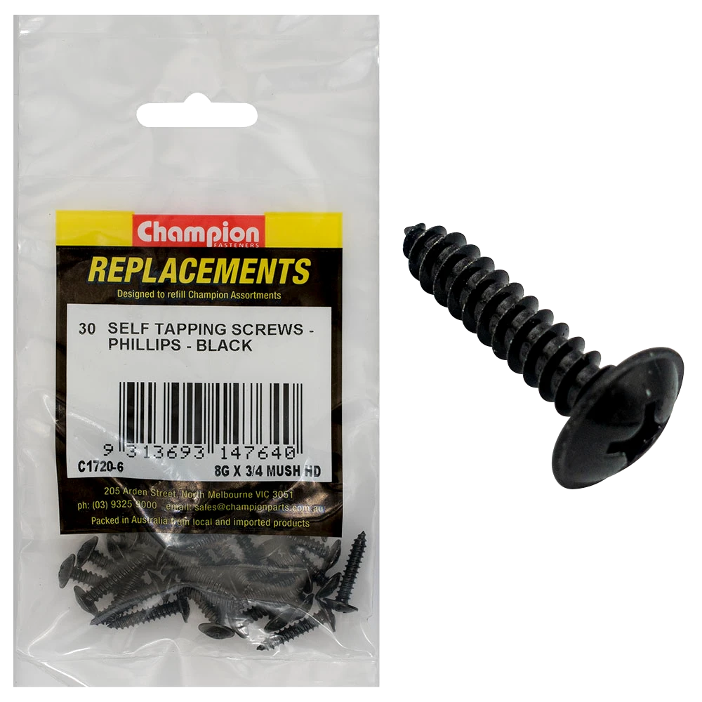 Champion 8G x 3/4in S/Tapping Screw Mushroom Head Ph -30pk