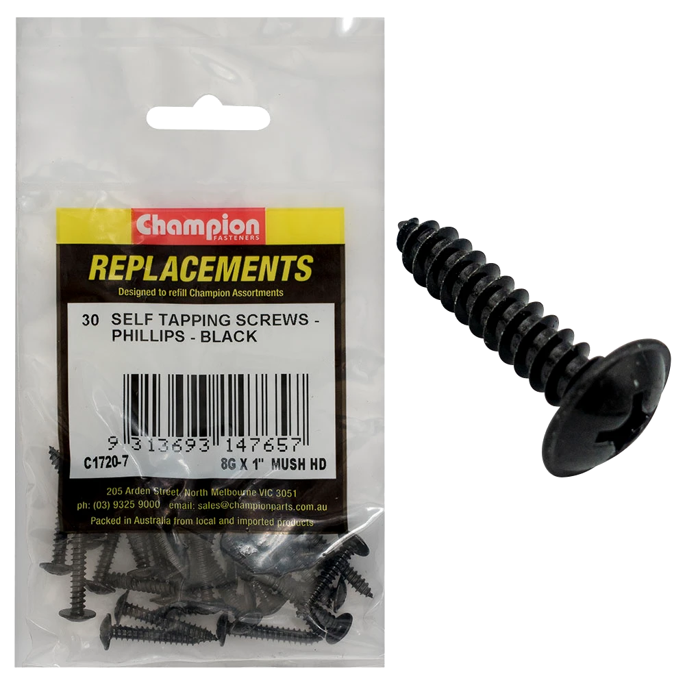 Champion 8G x 1in S/Tapping Screw Mushroom Head Ph -30pk