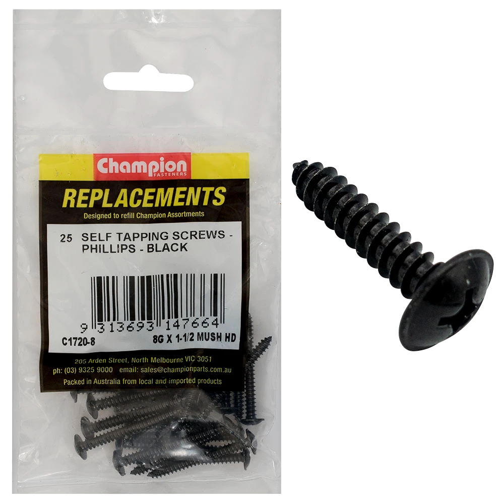Champion 8G x 1-1/2in S/Tapping Screw Mushroom Head Ph -25pk