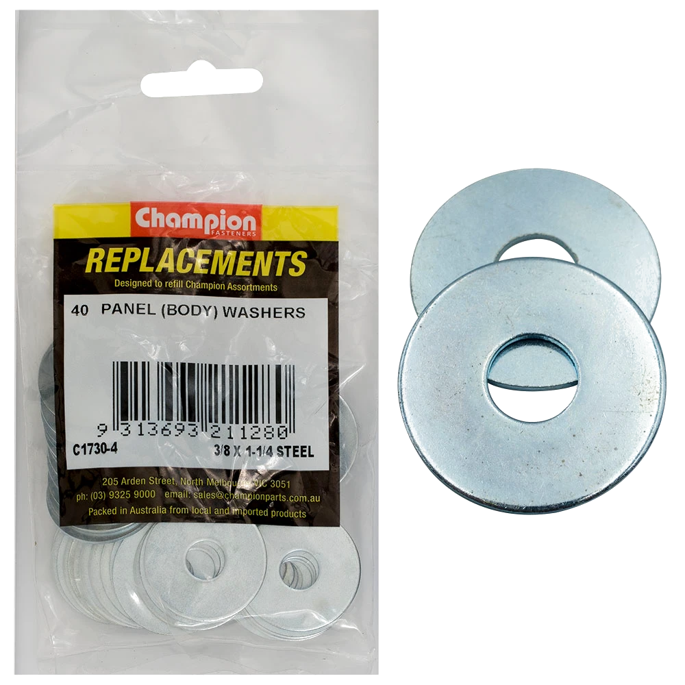 Champion 3/8 x 1-1/4in Flat Steel Panel (Body) Washer - 40pk