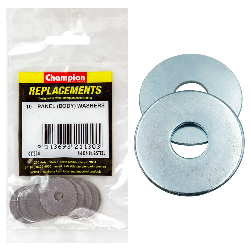 Champion 1/4 x 1-1/4in Flat S/Steel Panel (Body) Washer-10pk