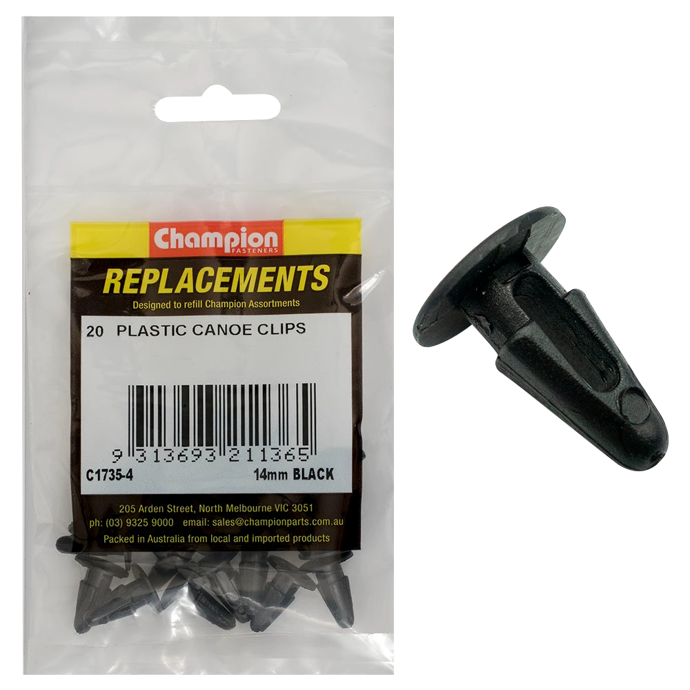 Champion Canoe Clip Black 14mm Head x 16mm -20pk