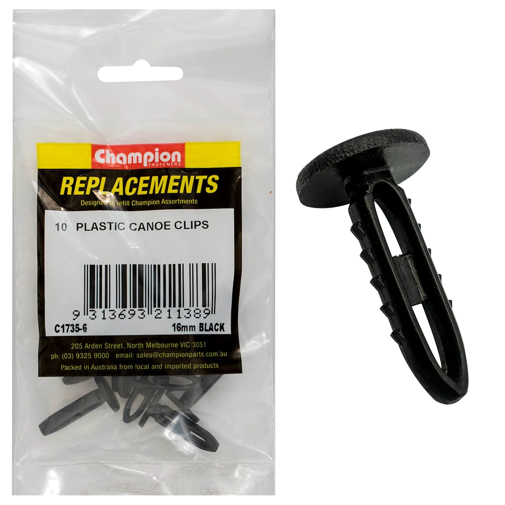 Champion Canoe Clip Black 19mm Head x 16.8mm -10pk