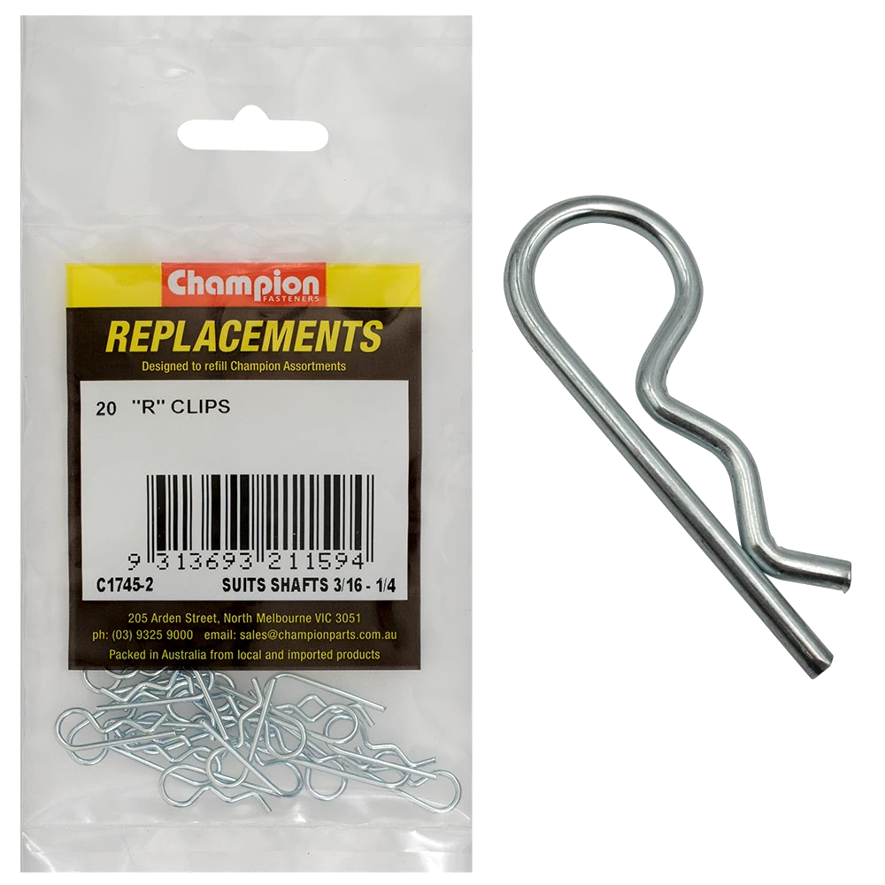 Champion R-Clip To Suit 3/16in To 1/4in Shaft Dia. -20pk