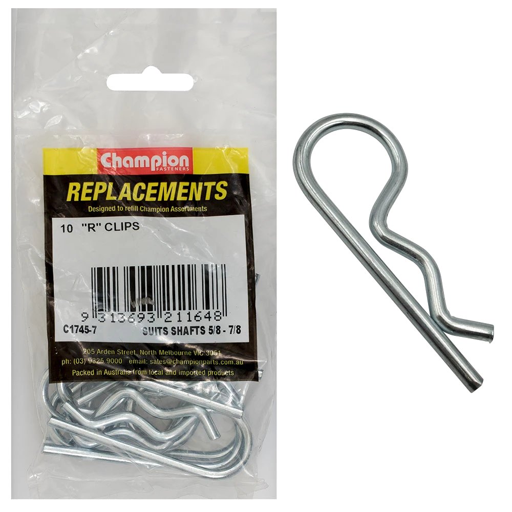 Champion R-Clip To Suit 5/8in To 7/8in Shaft Dia. -10pk