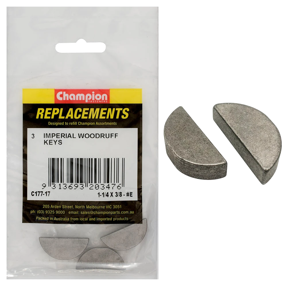 Champion 1-1/4in x 3/8in Wke Woodruff Key -3pk