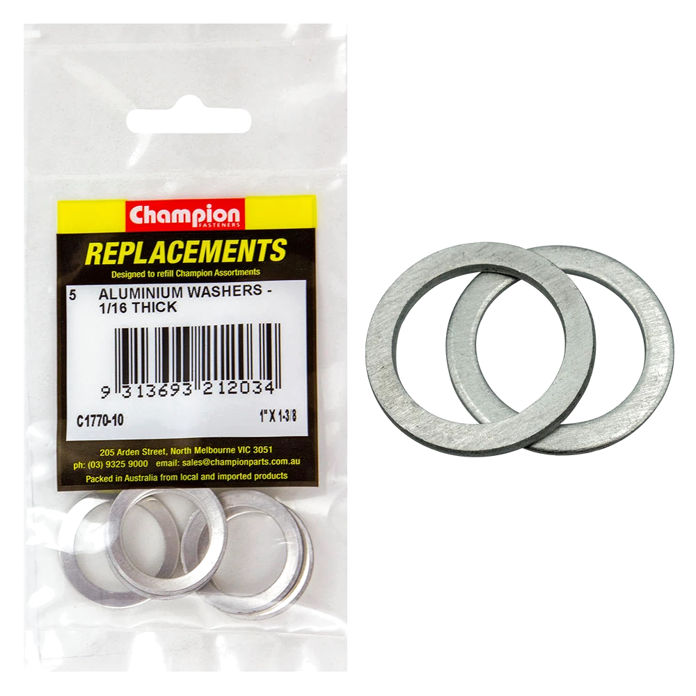 Champion 1in x 1-3/8in x 1/16in Aluminium Washer -5pk