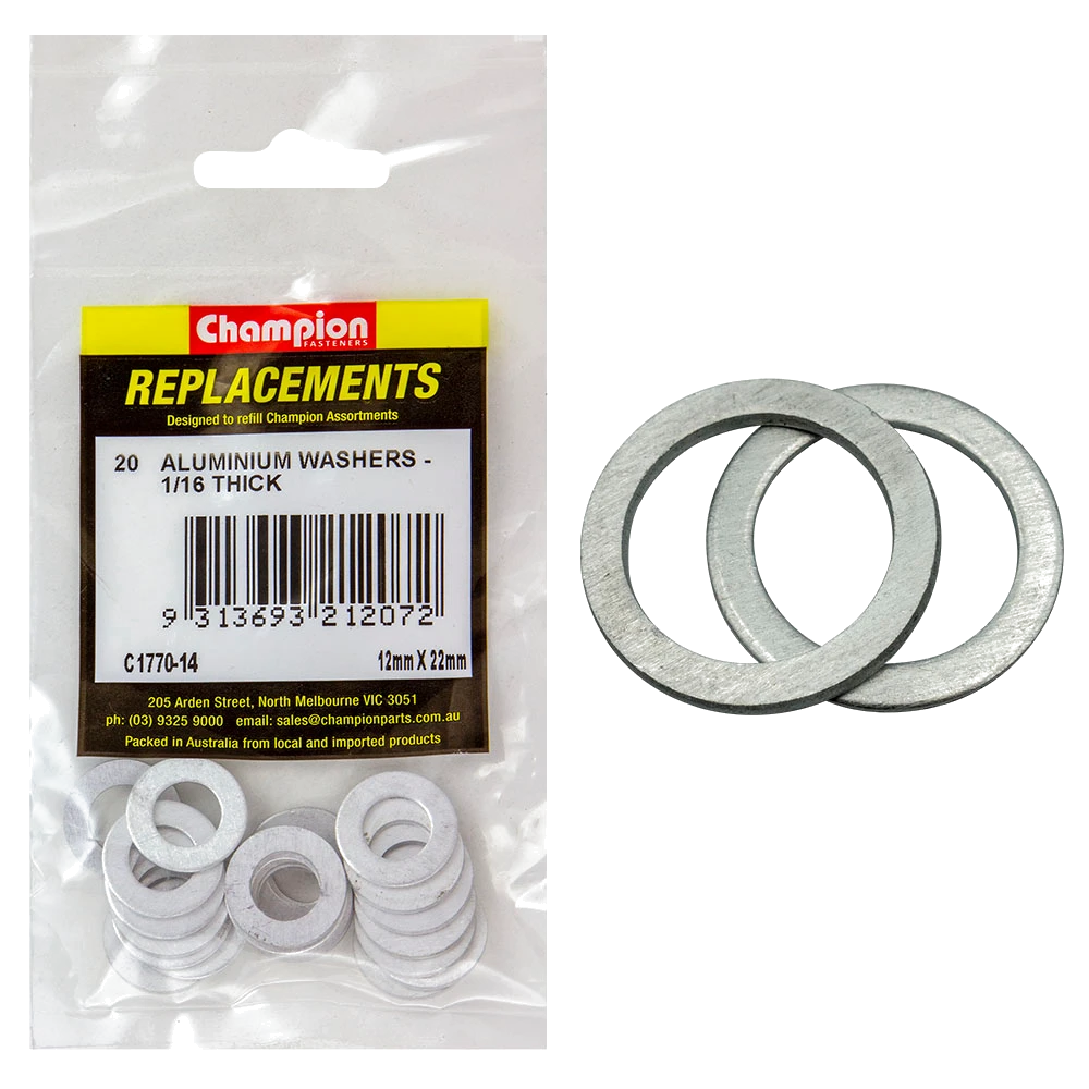 Champion M12 x 22mm x 1.6mm Aluminium Washer -20pk