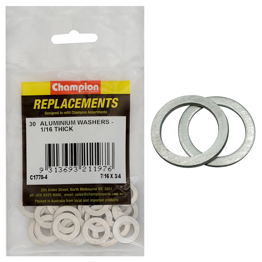 Champion 7/16in x 3/4in x 1/16in Aluminium Washer -30pk