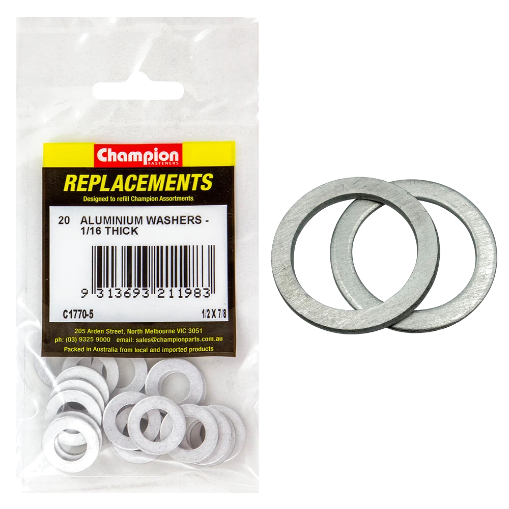Champion 1/2in x 7/8in x 1/16in Aluminium Washer -20pk