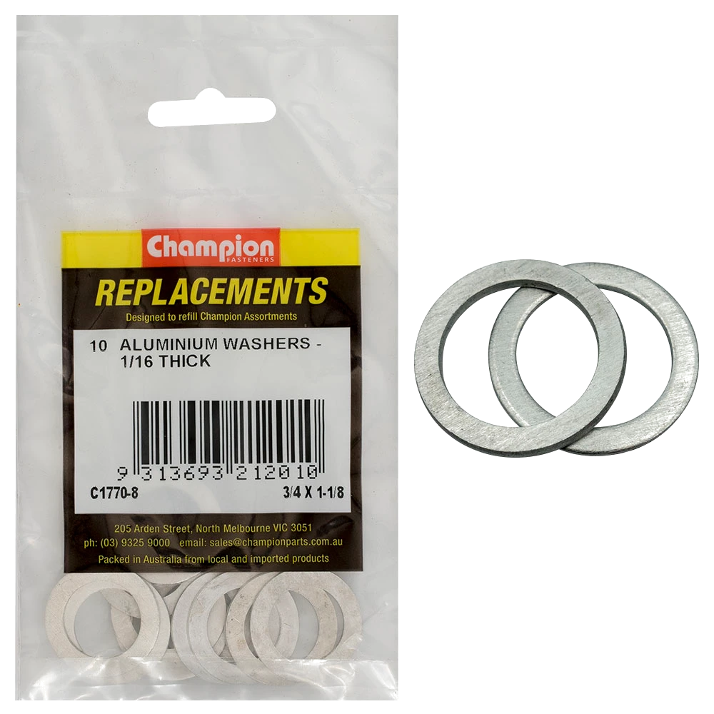 Champion 3/4in x 1-1/8in x 1/16in Aluminium Washer -10pk