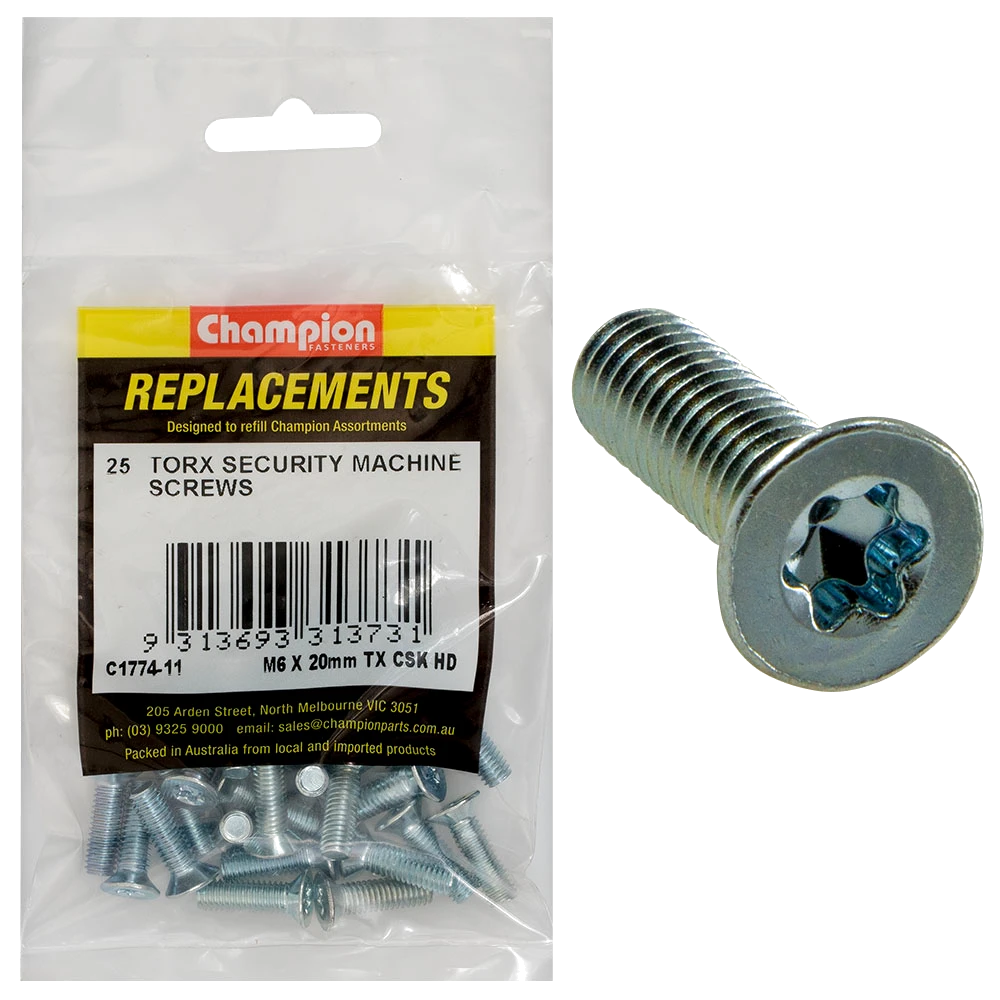 Champion M6 x 20mm Machine Screw -Csk -Tx -25pk