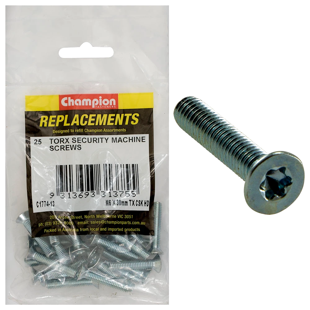 Champion M6 x 30mm Machine Screw -Csk -Tx -25pk