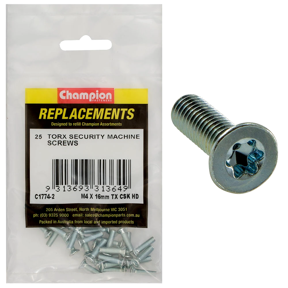 Champion M4 x 16mm Machine Screw -Csk -Tx -25pk