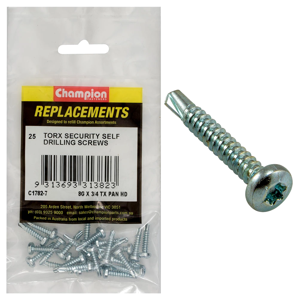 Champion 8G x 3/4in S/Drilling Screw -Pan -Tx -25pk