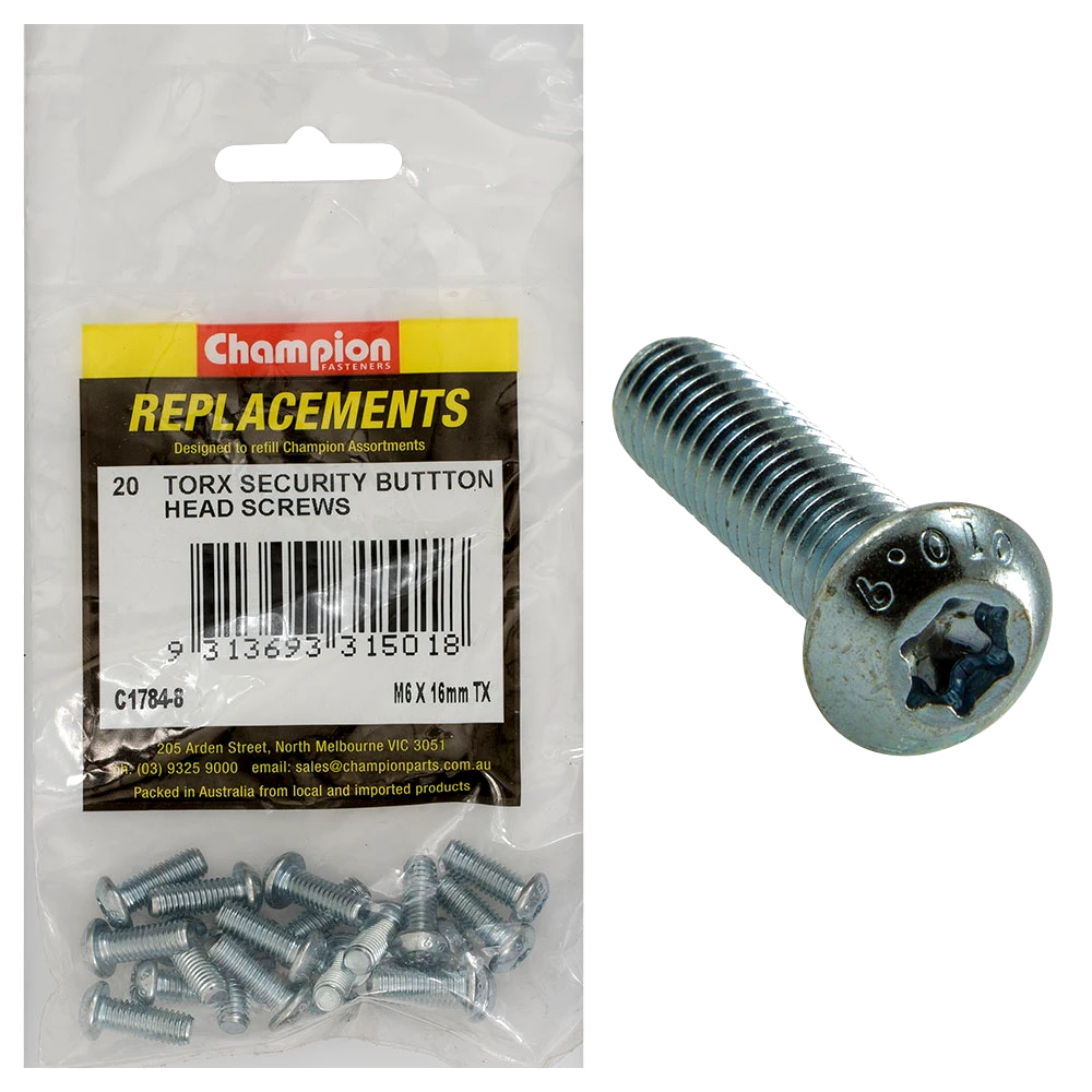 Champion M6 x 16mm Button Head Screw -Tx -20pk