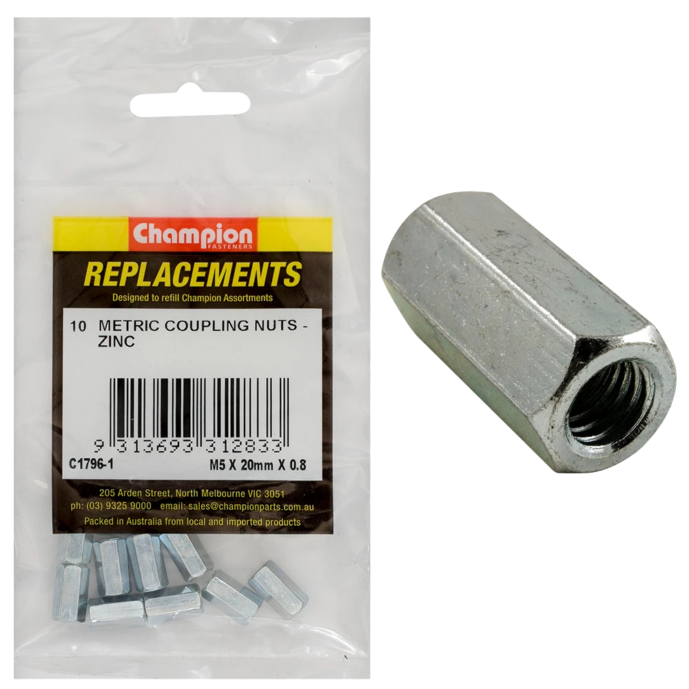 Champion M5 x 20mm x 0.8 Hex Coupler Nut -10pk