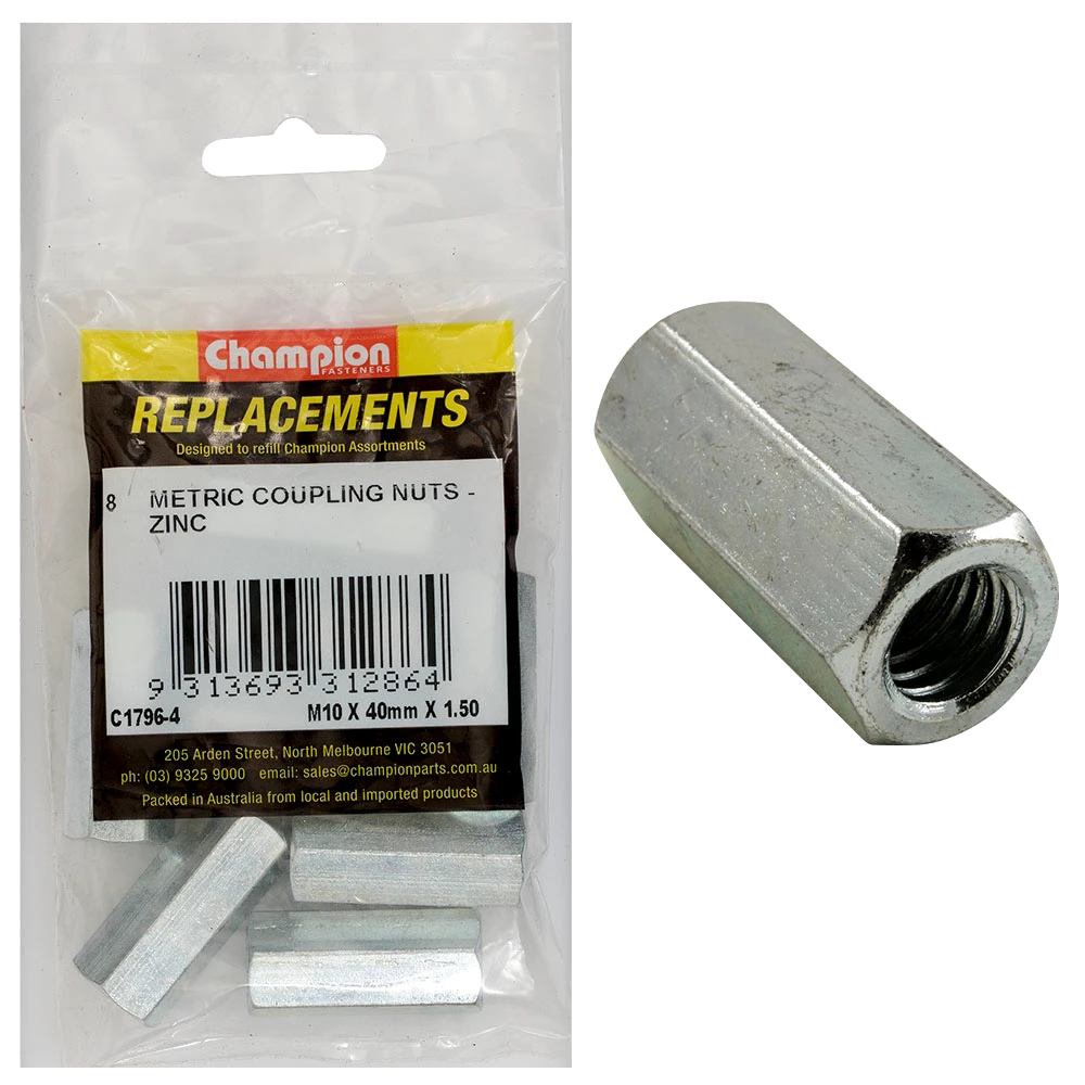 Champion M10 x 40mm x 1.50 Hex Coupler Nut -8pk
